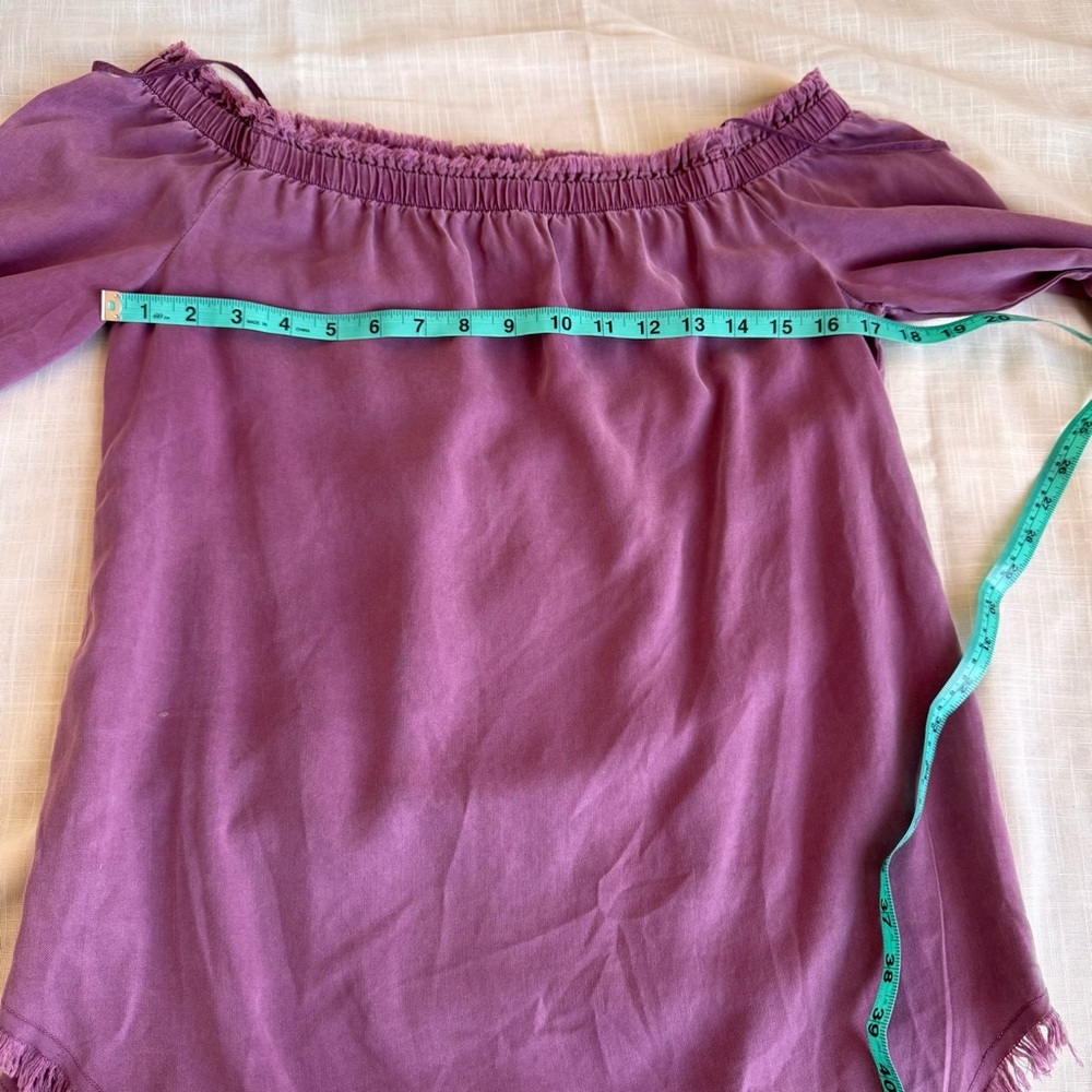 SIDE STITCH Los Angeles 100% Tencel Burgundy Off Shoulder Distressed‎ Boho Top - Picture 7 of 9